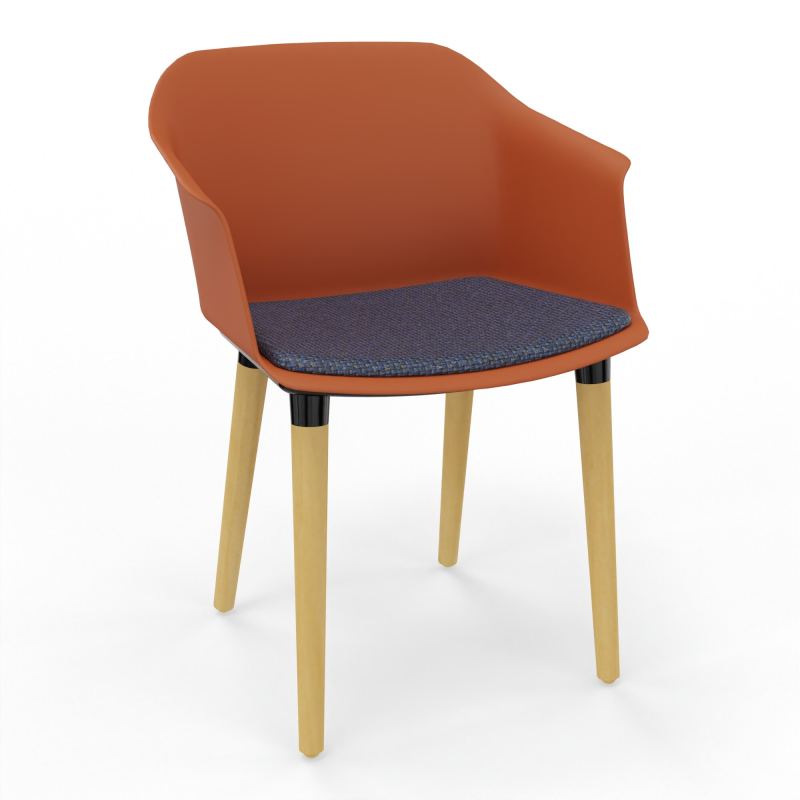 SCOTT FAUTEUIL+PLACET TISSU 4 PIEDS BOIS COQUE POLYPRO    O9 XL T5