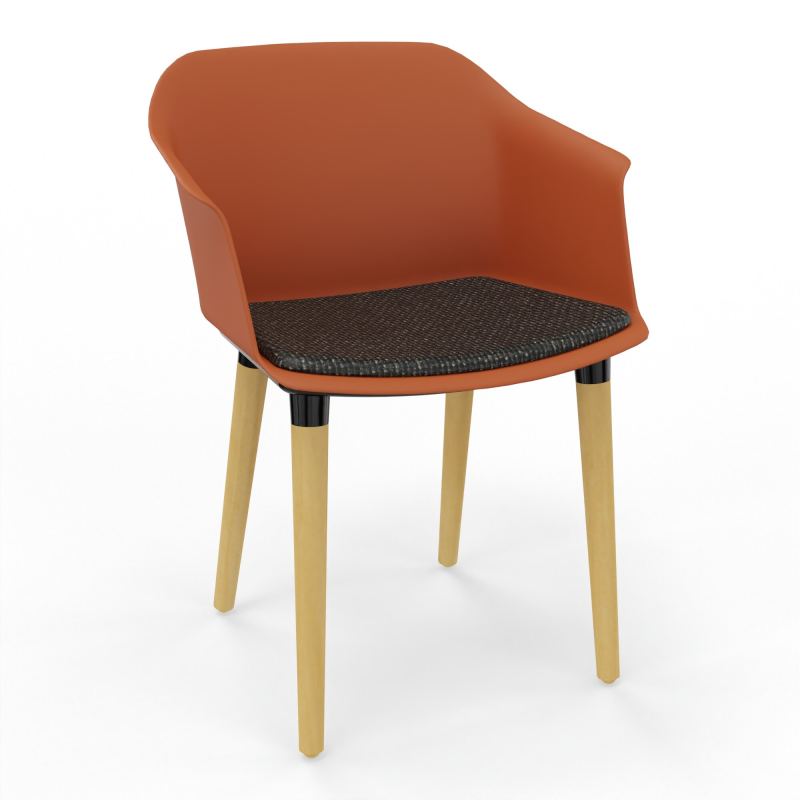 SCOTT FAUTEUIL+PLACET TISSU 4 PIEDS BOIS COQUE POLYPRO    O9 XL T9