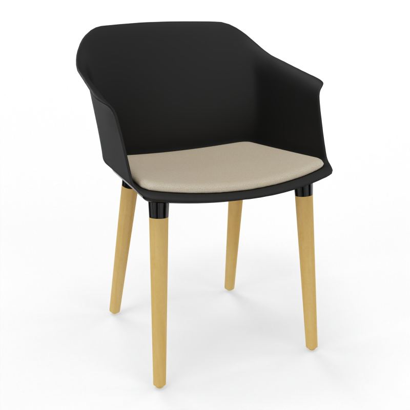 SCOTT FAUTEUIL+PLACET TISSU 4 PIEDS BOIS COQUE POLYPRO OQ XL A2