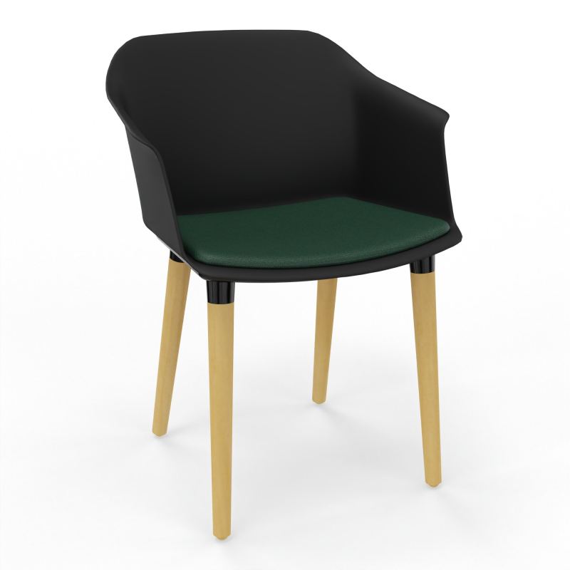 SCOTT FAUTEUIL+PLACET TISSU 4 PIEDS BOIS COQUE POLYPRO OQ XL A9