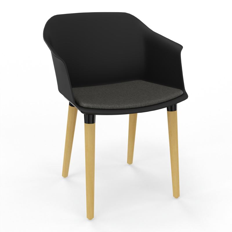 SCOTT FAUTEUIL+PLACET TISSU 4 PIEDS BOIS COQUE POLYPRO OQ XL B7