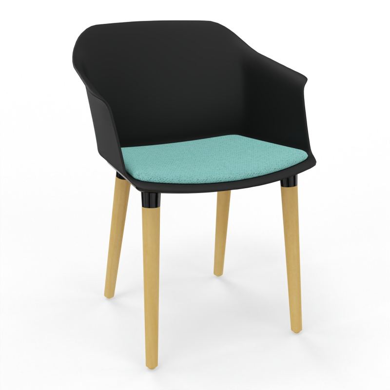 SCOTT FAUTEUIL+PLACET TISSU 4 PIEDS BOIS COQUE POLYPRO OQ XL BG