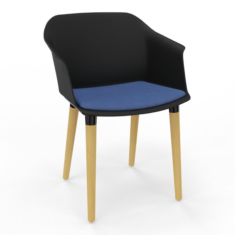 SCOTT FAUTEUIL+PLACET TISSU 4 PIEDS BOIS COQUE POLYPRO OQ XL BH