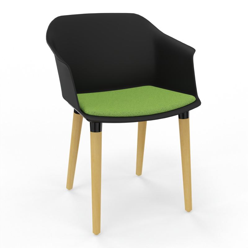 SCOTT FAUTEUIL+PLACET TISSU 4 PIEDS BOIS COQUE POLYPRO OQ XL BK