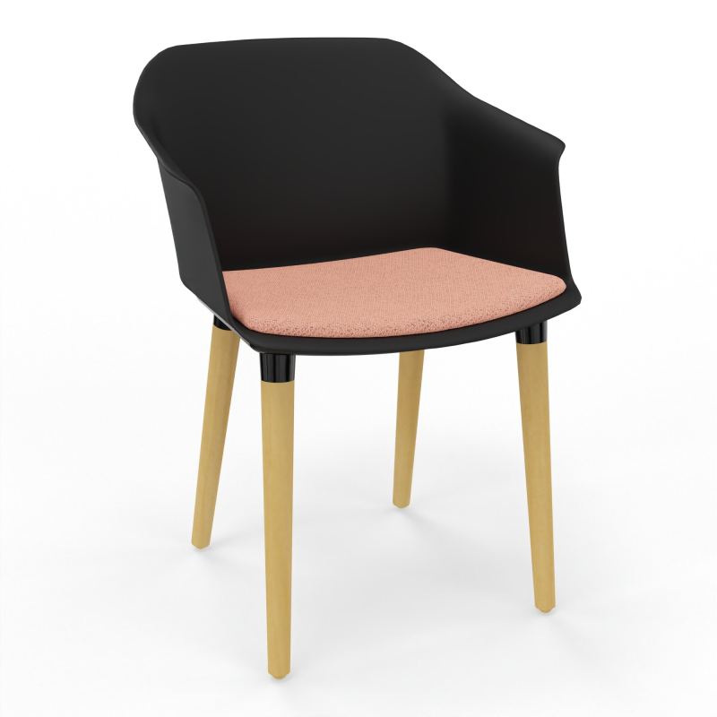 SCOTT FAUTEUIL+PLACET TISSU 4 PIEDS BOIS COQUE POLYPRO OQ XL BL