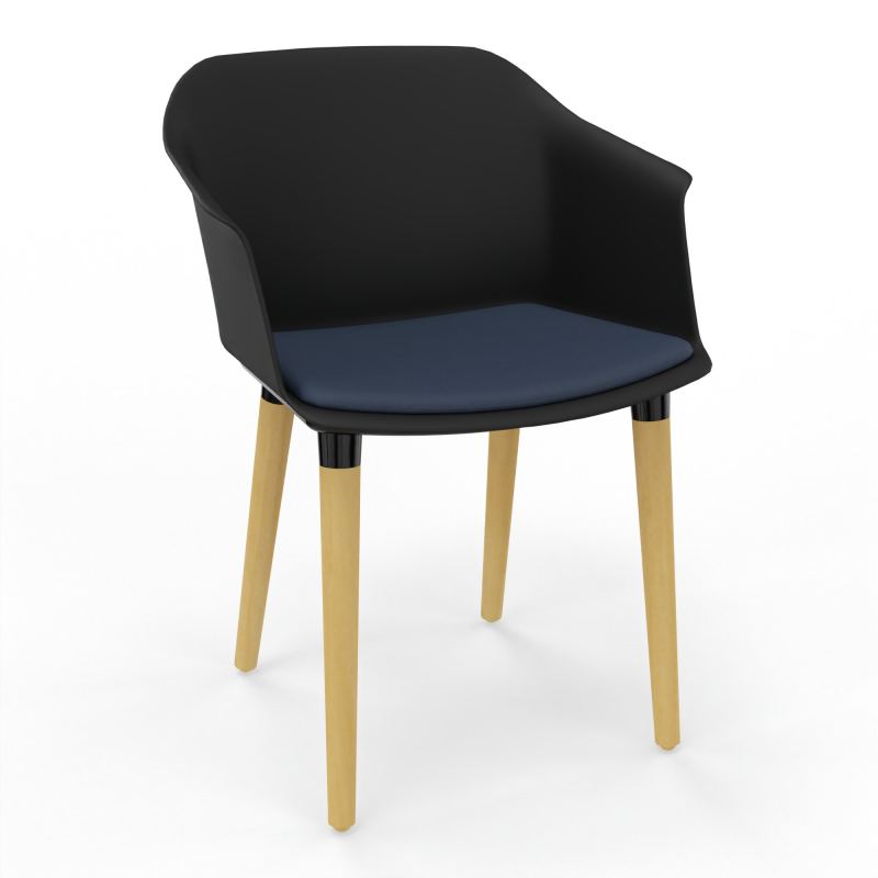 SCOTT FAUTEUIL+PLACET TISSU 4 PIEDS BOIS COQUE POLYPRO OQ XL CC