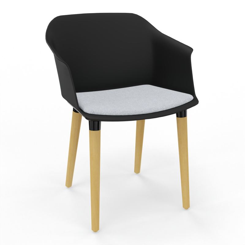 SCOTT FAUTEUIL+PLACET TISSU 4 PIEDS BOIS COQUE POLYPRO OQ XL DA