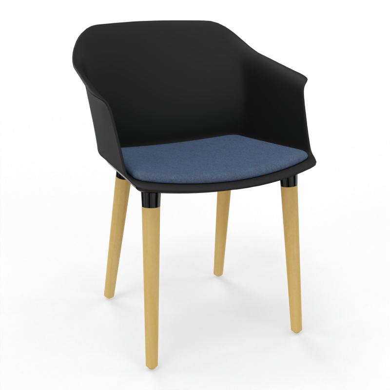 SCOTT FAUTEUIL+PLACET TISSU 4 PIEDS BOIS COQUE POLYPRO OQ XL DC