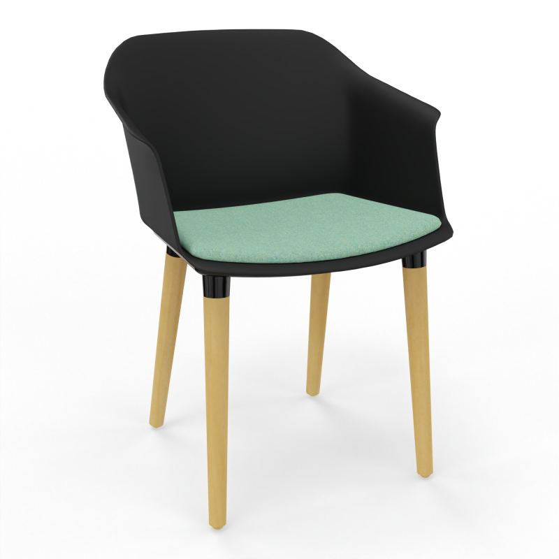 SCOTT FAUTEUIL+PLACET TISSU 4 PIEDS BOIS COQUE POLYPRO OQ XL DF