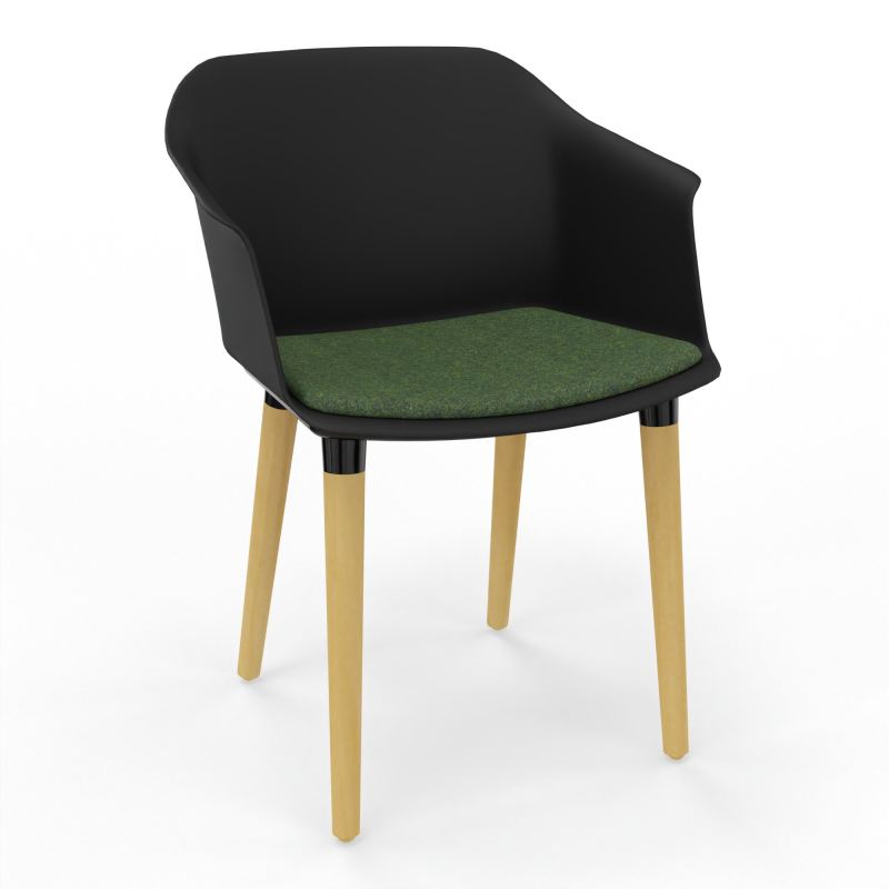 SCOTT FAUTEUIL+PLACET TISSU 4 PIEDS BOIS COQUE POLYPRO OQ XL DG