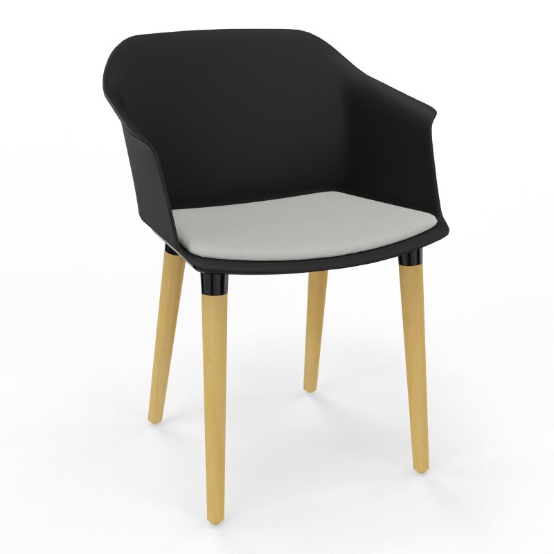 SCOTT FAUTEUIL+PLACET TISSU 4 PIEDS BOIS COQUE POLYPRO OQ XL E5