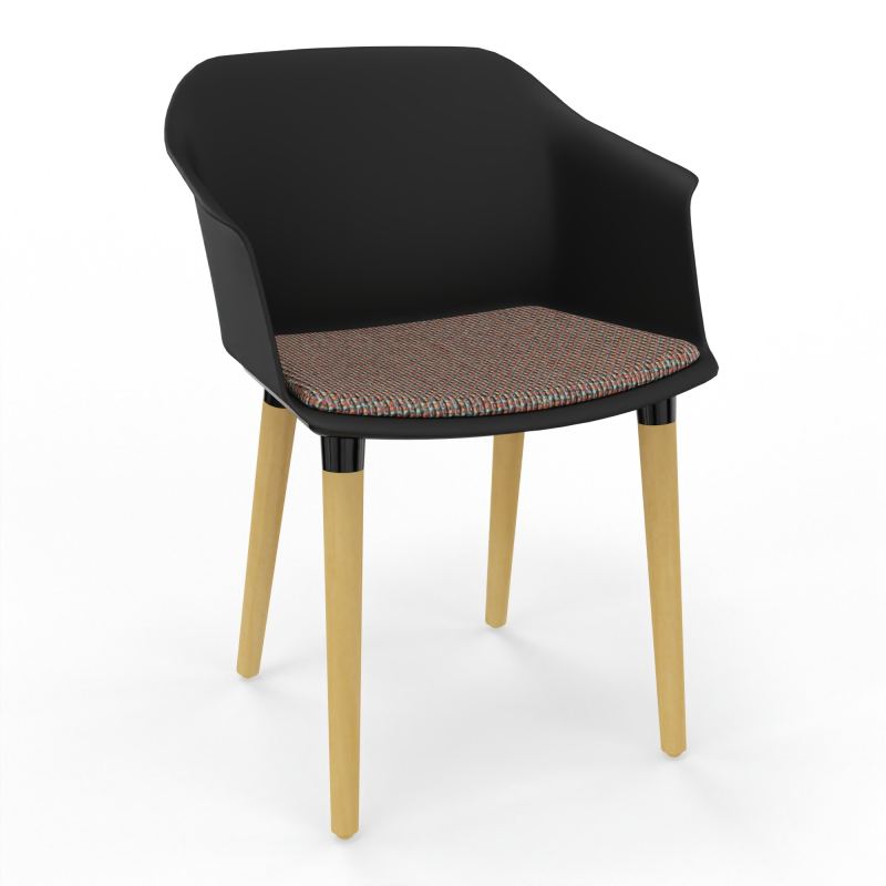 SCOTT FAUTEUIL+PLACET TISSU 4 PIEDS BOIS COQUE POLYPRO    OQ XL T6