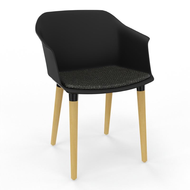 SCOTT FAUTEUIL+PLACET TISSU 4 PIEDS BOIS COQUE POLYPRO    OQ XL T9