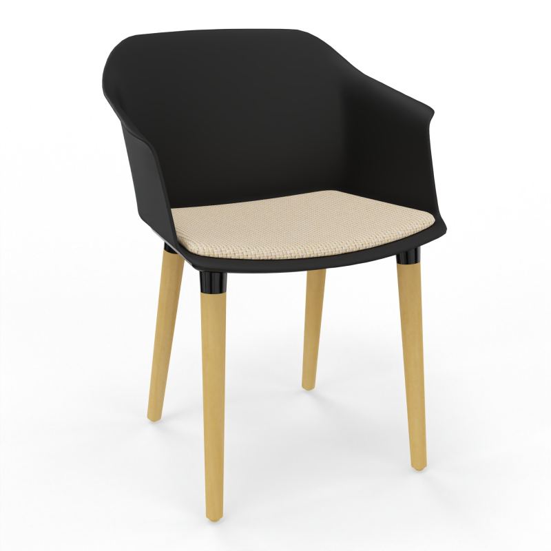 SCOTT FAUTEUIL+PLACET TISSU 4 PIEDS BOIS COQUE POLYPRO    OQ XL TL