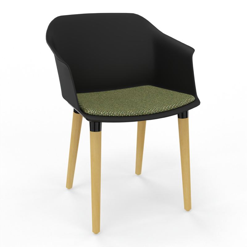 SCOTT FAUTEUIL+PLACET TISSU 4 PIEDS BOIS COQUE POLYPRO    OQ XL TU