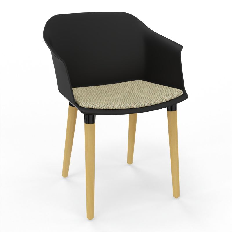SCOTT FAUTEUIL+PLACET TISSU 4 PIEDS BOIS COQUE POLYPRO    OQ XL TZ