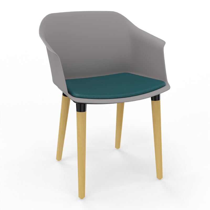 SCOTT FAUTEUIL+PLACET TISSU 4 PIEDS BOIS COQUE POLYPRO OZ XL A4