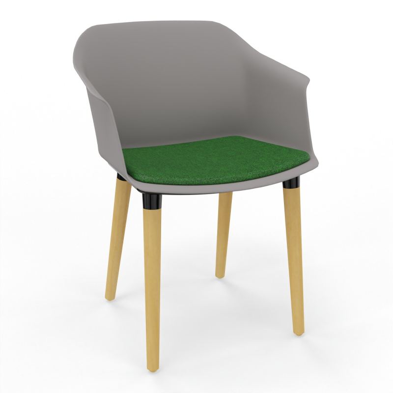 SCOTT FAUTEUIL+PLACET TISSU 4 PIEDS BOIS COQUE POLYPRO OZ XL B2