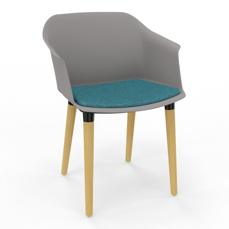 SCOTT FAUTEUIL+PLACET TISSU 4 PIEDS BOIS COQUE POLYPRO OZ XL B4