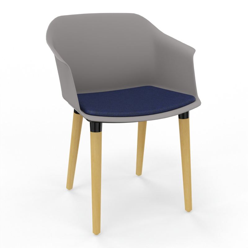 SCOTT FAUTEUIL+PLACET TISSU 4 PIEDS BOIS COQUE POLYPRO OZ XL B6