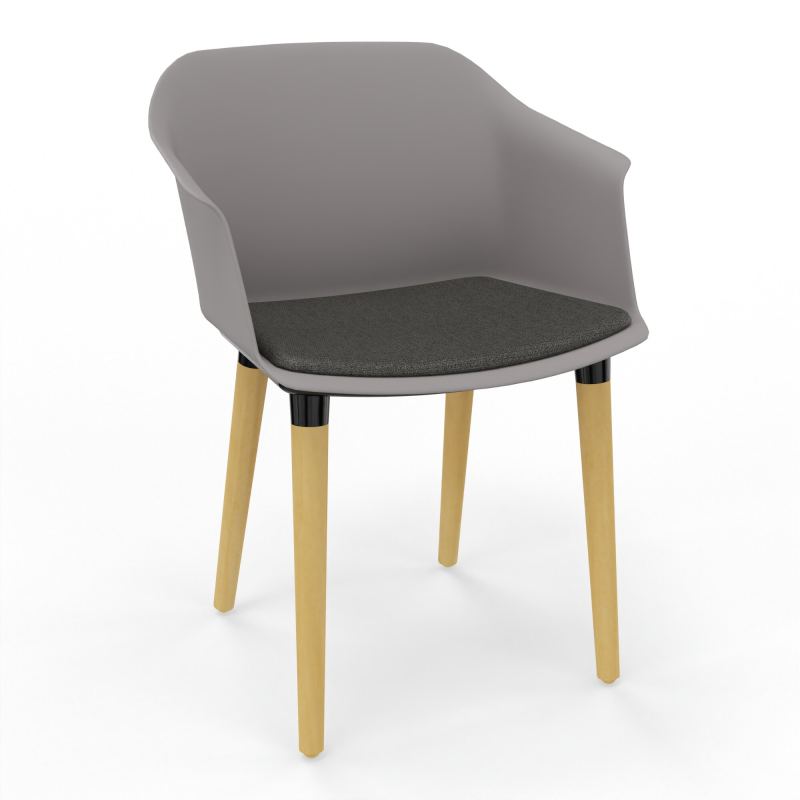 SCOTT FAUTEUIL+PLACET TISSU 4 PIEDS BOIS COQUE POLYPRO OZ XL B7