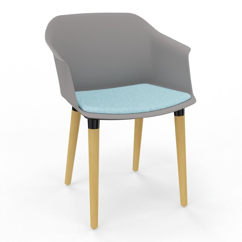 SCOTT FAUTEUIL+PLACET TISSU 4 PIEDS BOIS COQUE POLYPRO OZ XL BF