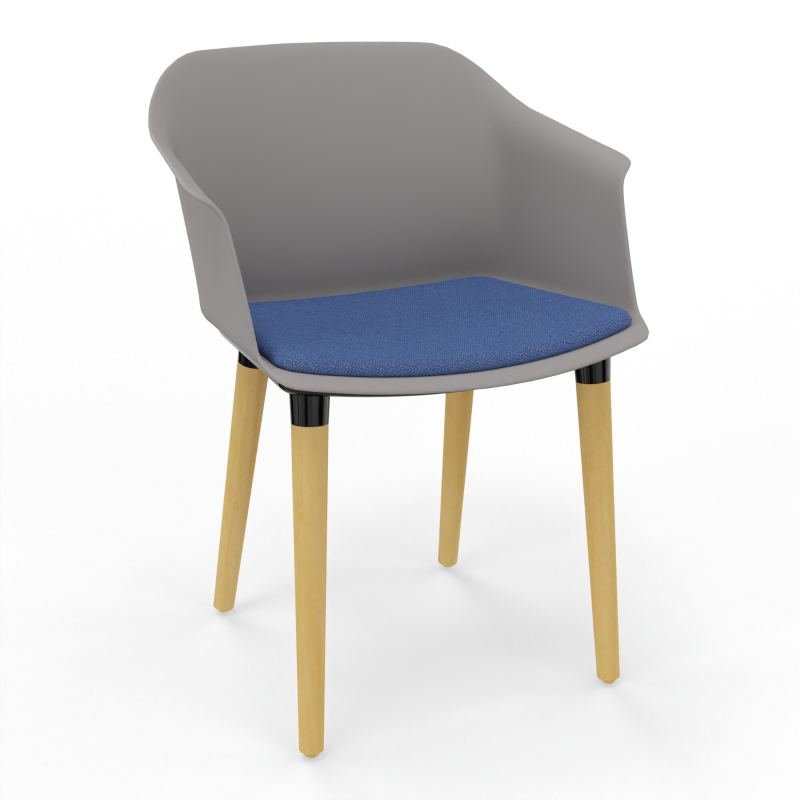 SCOTT FAUTEUIL+PLACET TISSU 4 PIEDS BOIS COQUE POLYPRO OZ XL BH