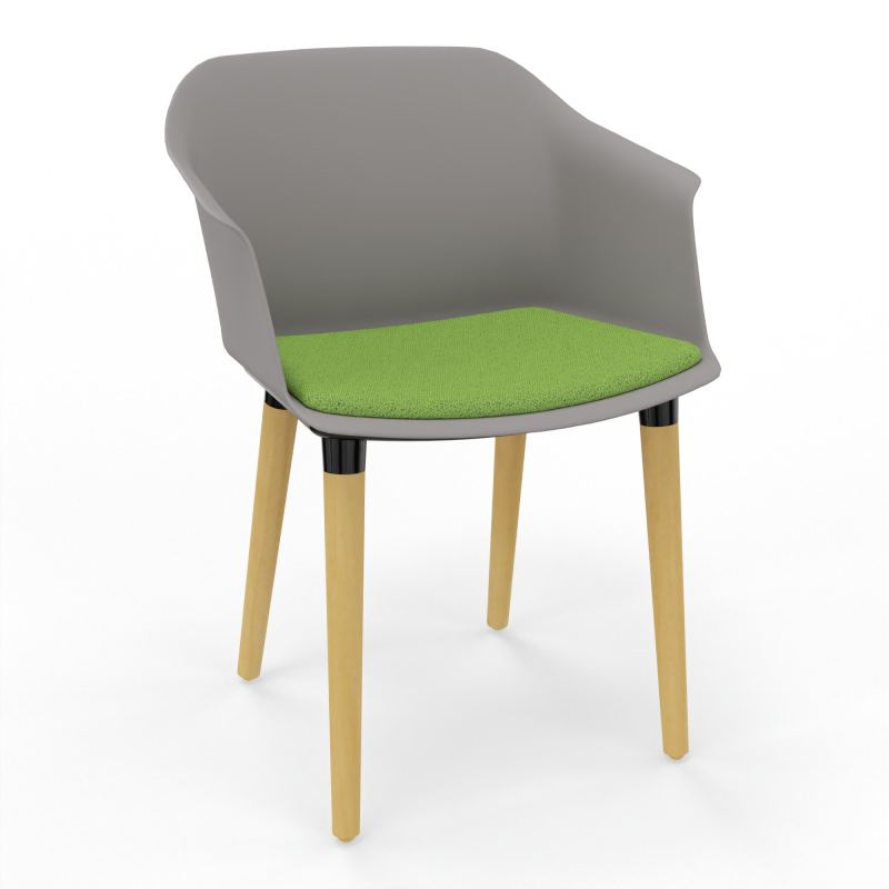 SCOTT FAUTEUIL+PLACET TISSU 4 PIEDS BOIS COQUE POLYPRO OZ XL BK