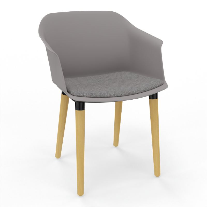 SCOTT FAUTEUIL+PLACET TISSU 4 PIEDS BOIS COQUE POLYPRO OZ XL BN