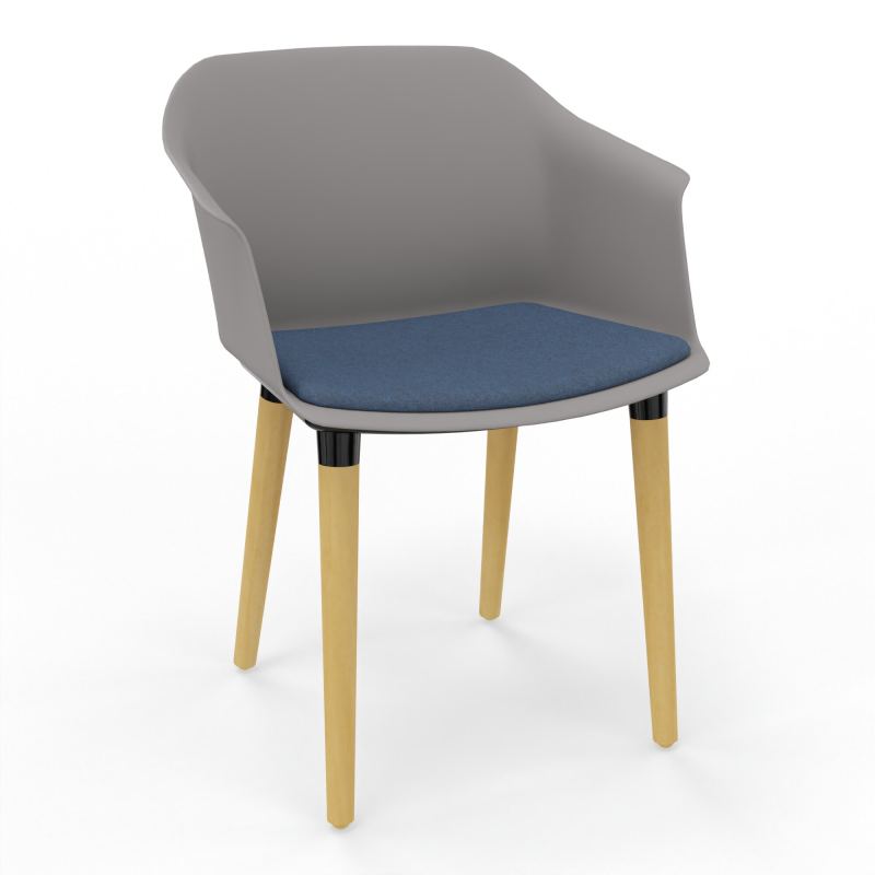 SCOTT FAUTEUIL+PLACET TISSU 4 PIEDS BOIS COQUE POLYPRO OZ XL DC