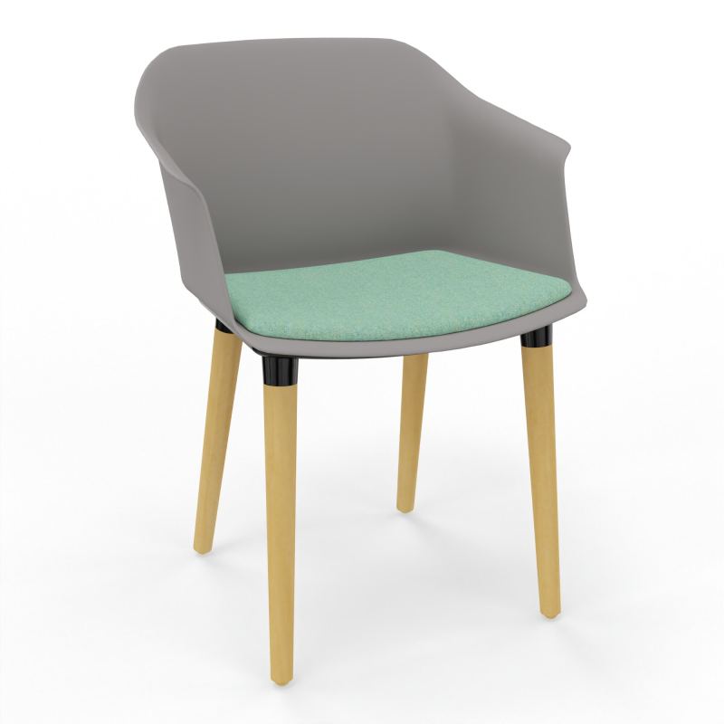 SCOTT FAUTEUIL+PLACET TISSU 4 PIEDS BOIS COQUE POLYPRO OZ XL DF
