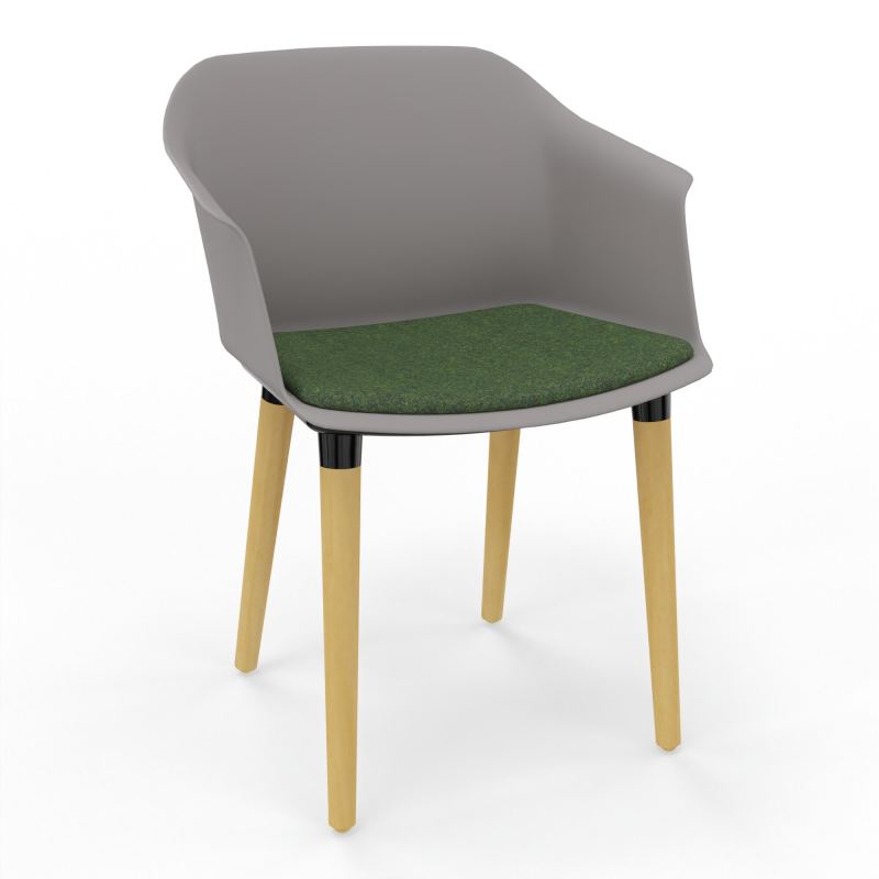 SCOTT FAUTEUIL+PLACET TISSU 4 PIEDS BOIS COQUE POLYPRO OZ XL DG