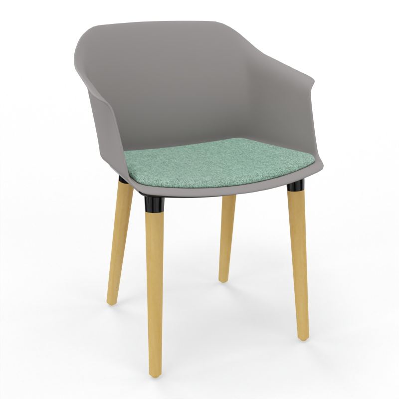 SCOTT FAUTEUIL+PLACET TISSU 4 PIEDS BOIS COQUE POLYPRO OZ XL E7