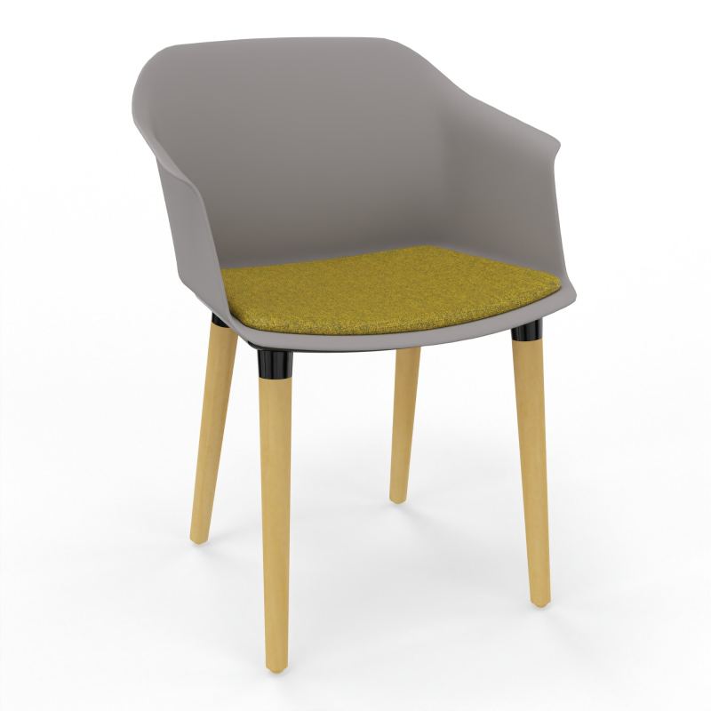 SCOTT FAUTEUIL+PLACET TISSU 4 PIEDS BOIS COQUE POLYPRO OZ XL E9