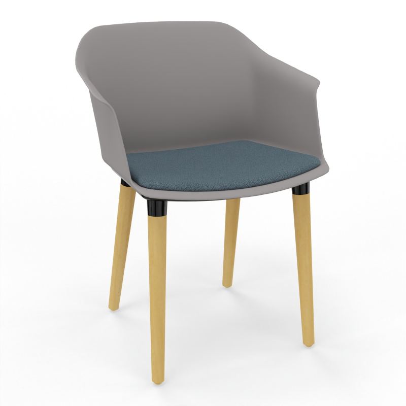 SCOTT FAUTEUIL+PLACET TISSU 4 PIEDS BOIS COQUE POLYPRO OZ XL KA