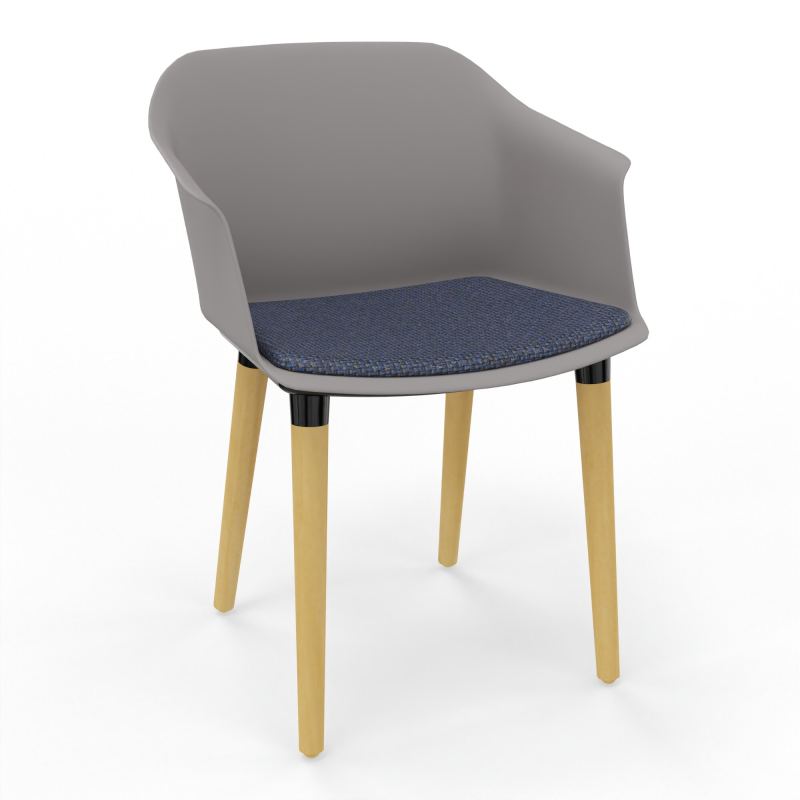 SCOTT FAUTEUIL+PLACET TISSU 4 PIEDS BOIS COQUE POLYPRO    OZ XL T5