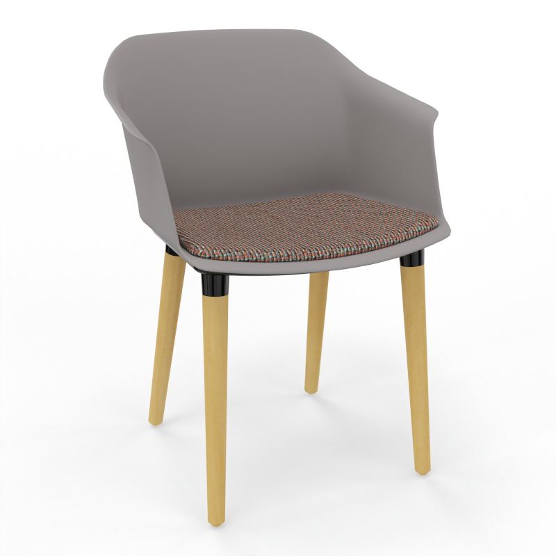 SCOTT FAUTEUIL+PLACET TISSU 4 PIEDS BOIS COQUE POLYPRO    OZ XL T6