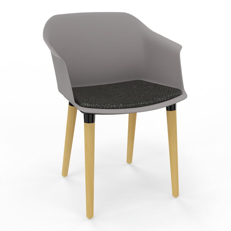 SCOTT FAUTEUIL+PLACET TISSU 4 PIEDS BOIS COQUE POLYPRO    OZ XL T9