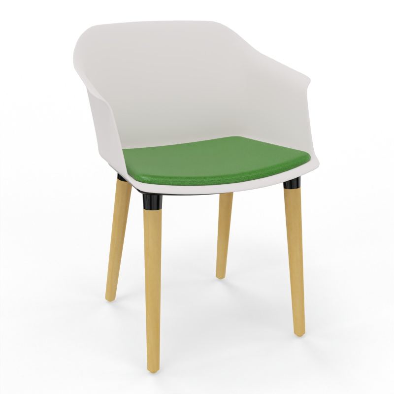 SCOTT FAUTEUIL+PLACET TISSU 4 PIEDS BOIS COQUE POLYPRO