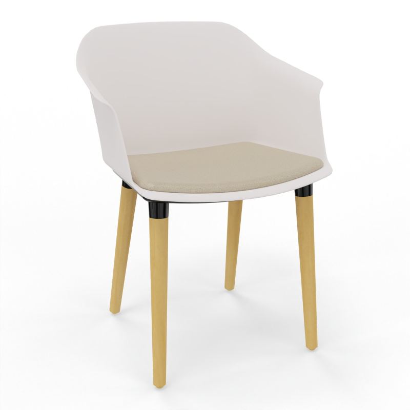 SCOTT FAUTEUIL+PLACET TISSU 4 PIEDS BOIS COQUE POLYPRO