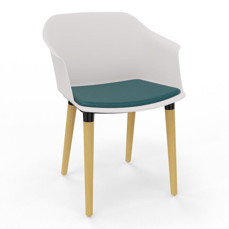 SCOTT FAUTEUIL+PLACET TISSU 4 PIEDS BOIS COQUE POLYPRO