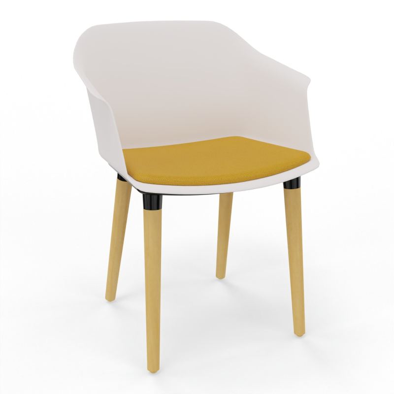 SCOTT FAUTEUIL+PLACET TISSU 4 PIEDS BOIS COQUE POLYPRO