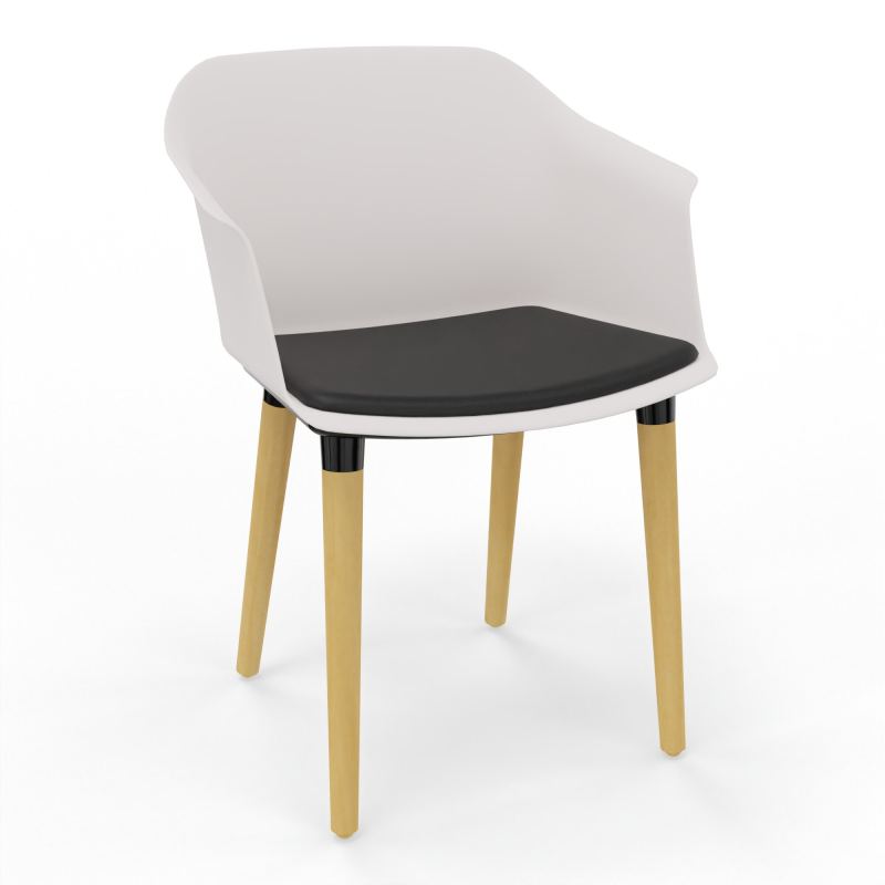 SCOTT FAUTEUIL+PLACET TISSU 4 PIEDS BOIS COQUE POLYPRO