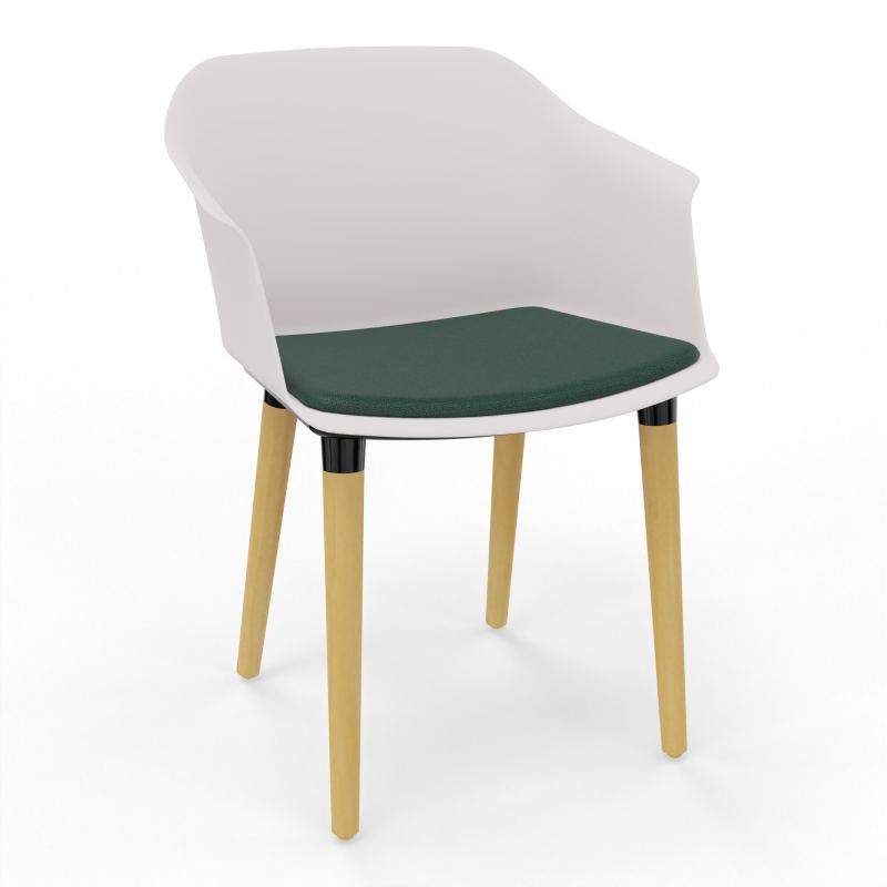 SCOTT FAUTEUIL+PLACET TISSU 4 PIEDS BOIS COQUE POLYPRO