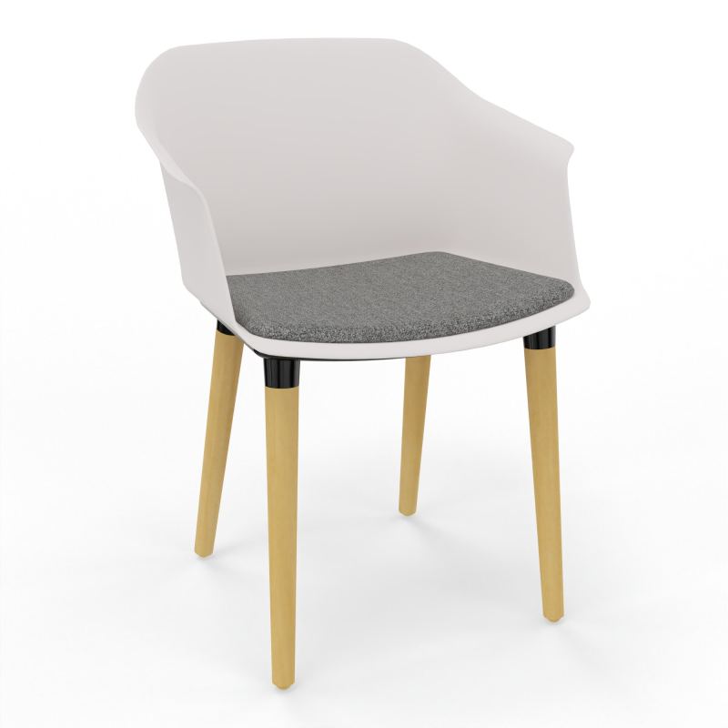 SCOTT FAUTEUIL+PLACET TISSU 4 PIEDS BOIS COQUE POLYPRO