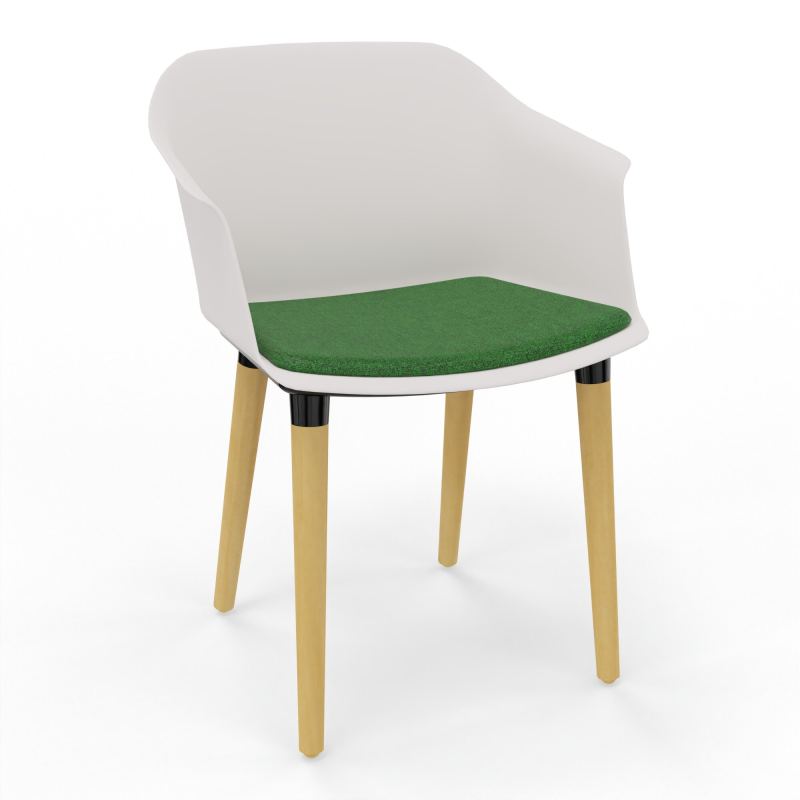 SCOTT FAUTEUIL+PLACET TISSU 4 PIEDS BOIS COQUE POLYPRO
