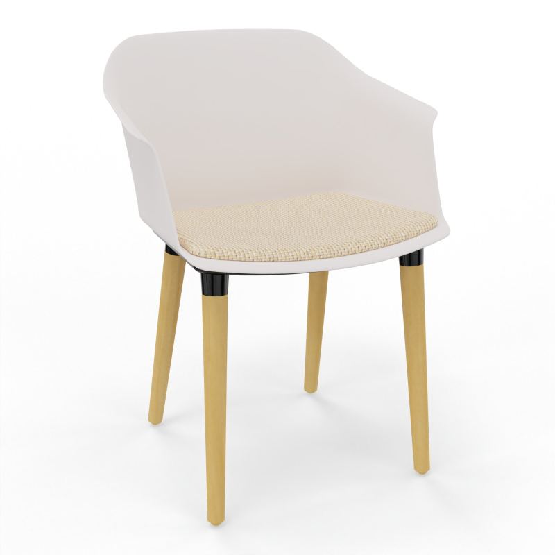 SCOTT FAUTEUIL+PLACET TISSU 4 PIEDS BOIS COQUE POLYPRO    PB XL TL