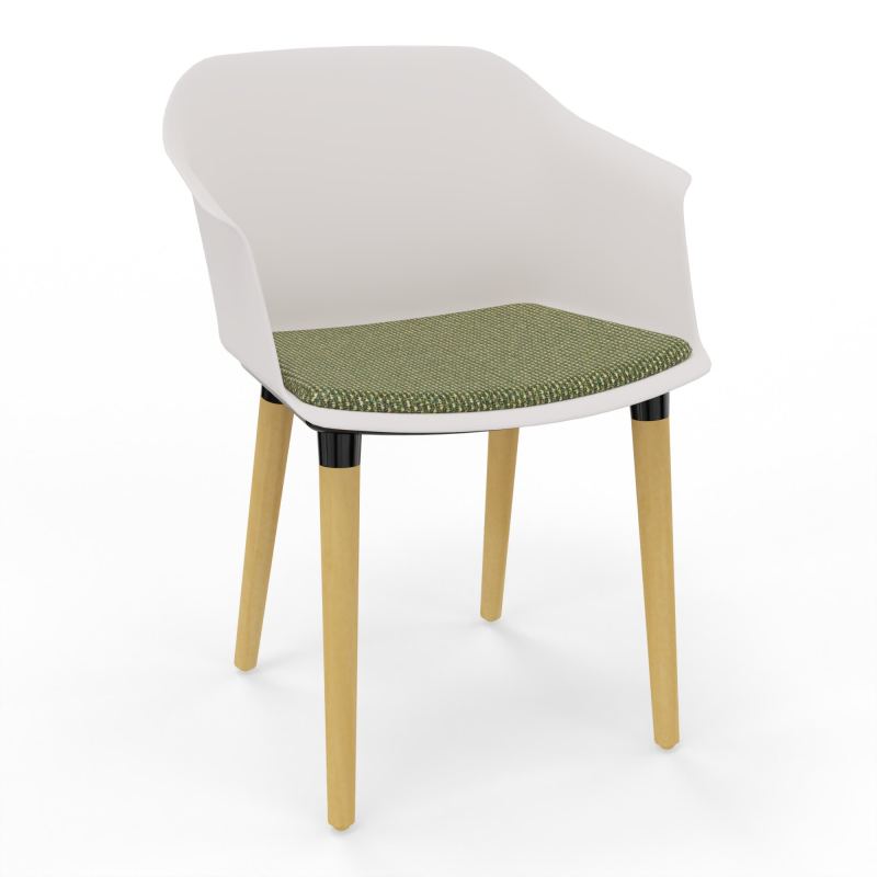 SCOTT FAUTEUIL+PLACET TISSU 4 PIEDS BOIS COQUE POLYPRO    PB XL TU