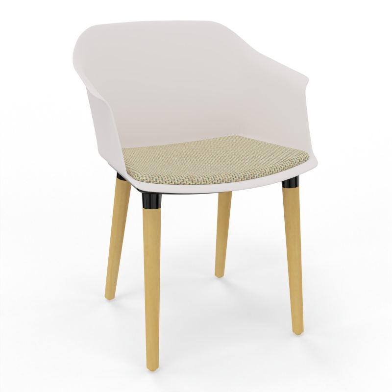 SCOTT FAUTEUIL+PLACET TISSU 4 PIEDS BOIS COQUE POLYPRO    PB XL TZ