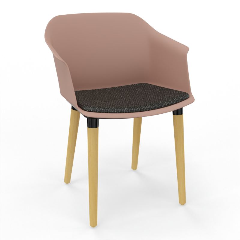 SCOTT FAUTEUIL+PLACET TISSU 4 PIEDS BOIS COQUE POLYPRO    PM XL T9